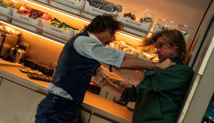 Aaron Taylor-Johnson and Brad Pitt in “Bullet Train.”