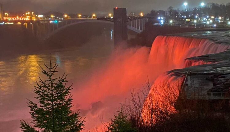 Niagara Falls glows orange ahead of the Bengals-Bills duel in Buffalo

