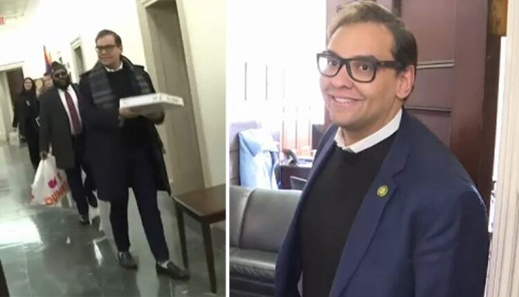 Congressman Santos gets coffee, doughnuts for reporters
