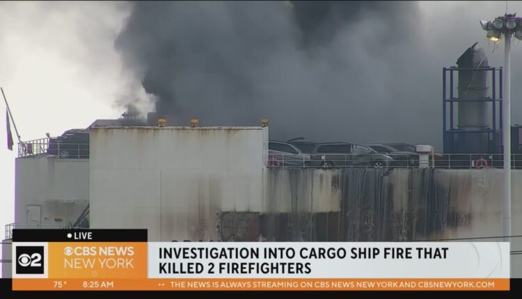 Flames, smoke fill sky around Port Newark cargo ship