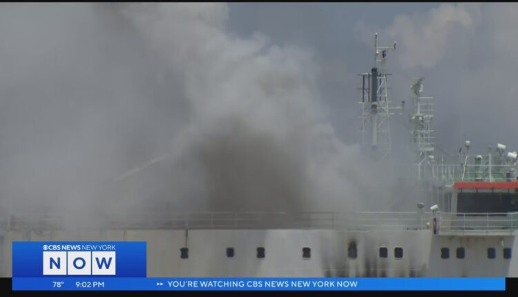 Cargo ship where 2 Newark firefighters died continues to burn